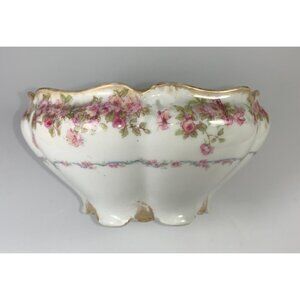 Limoges 4.5" Serving Bowl Gold Trim with Pink Roses Haviland Limoges France